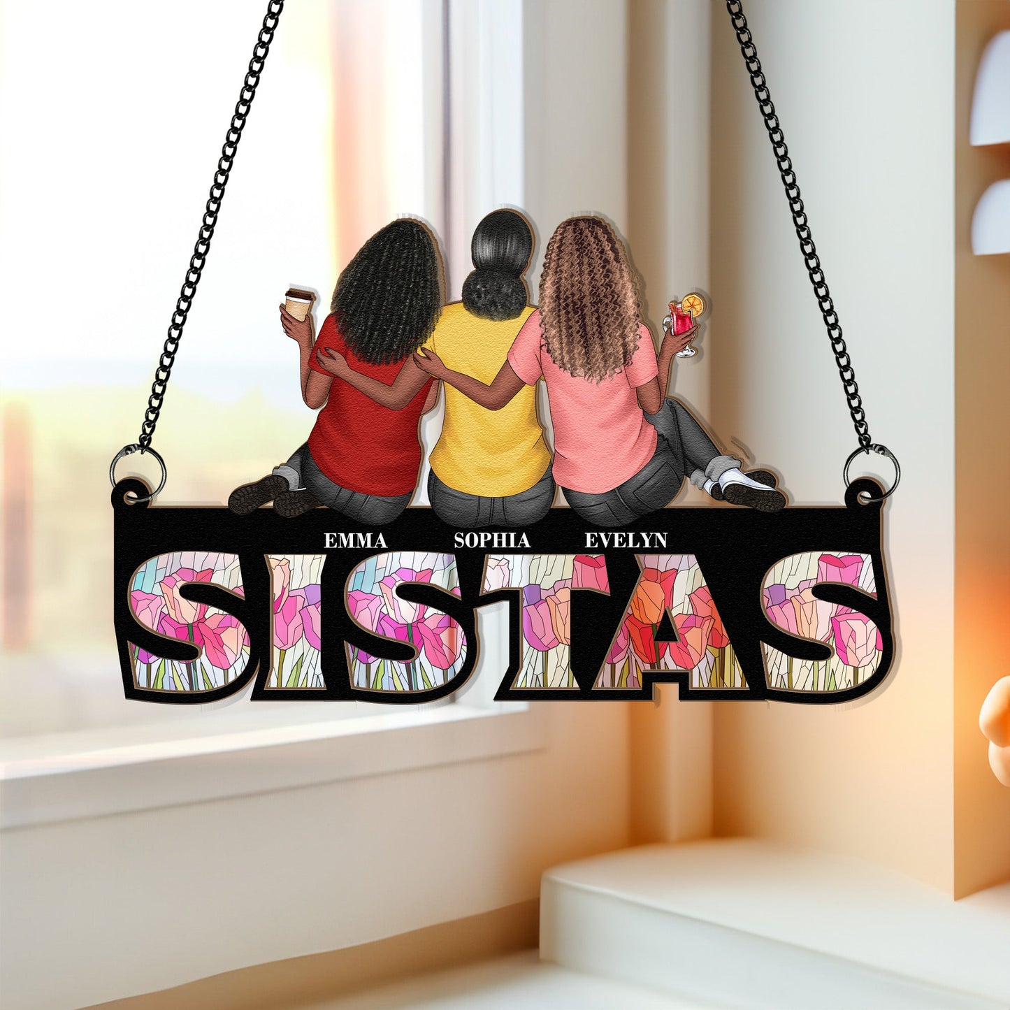 Sistas - Personalized Window Hanging Suncatcher Ornament