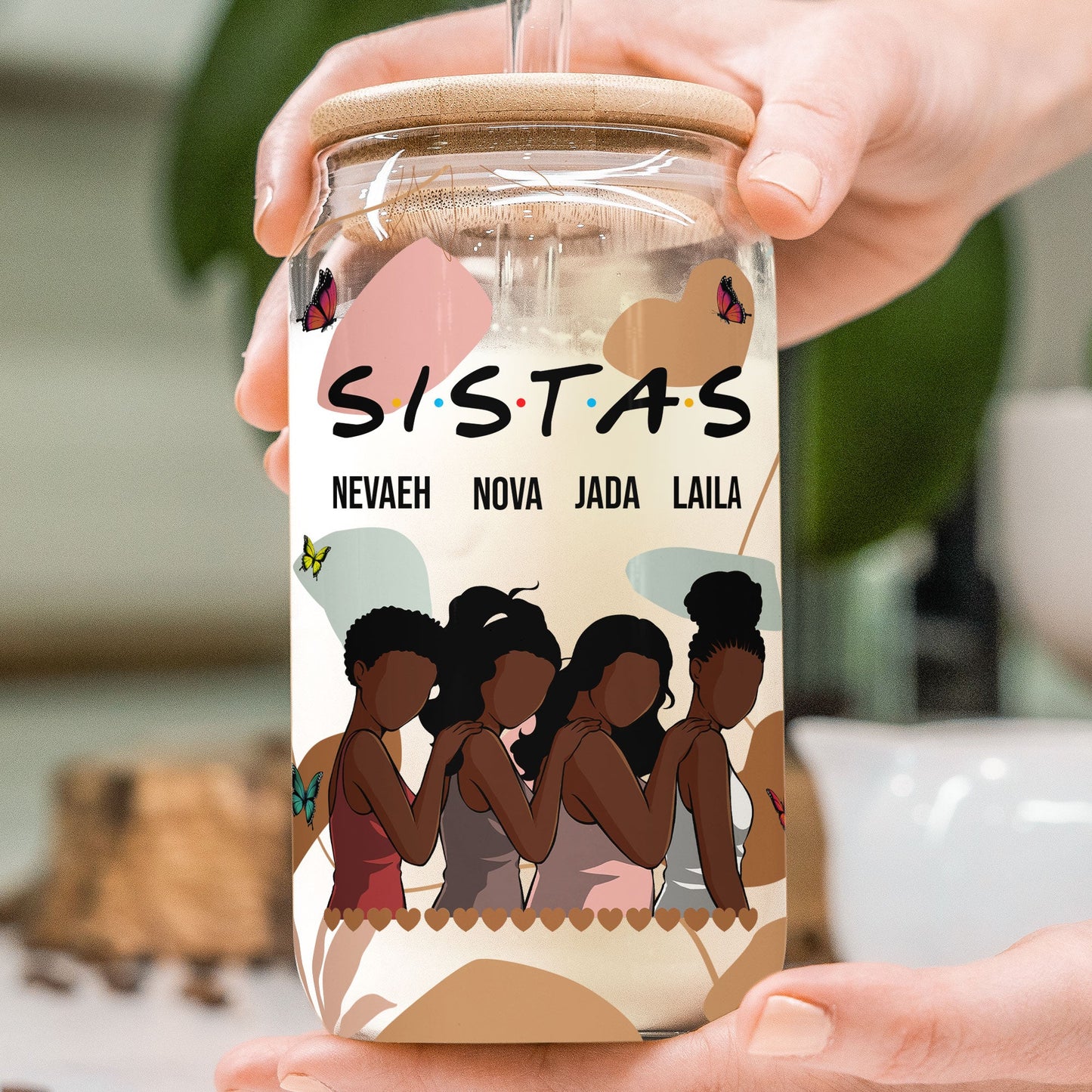 Sistas Proud Sisters Friendship - Personalized Clear Glass Cup