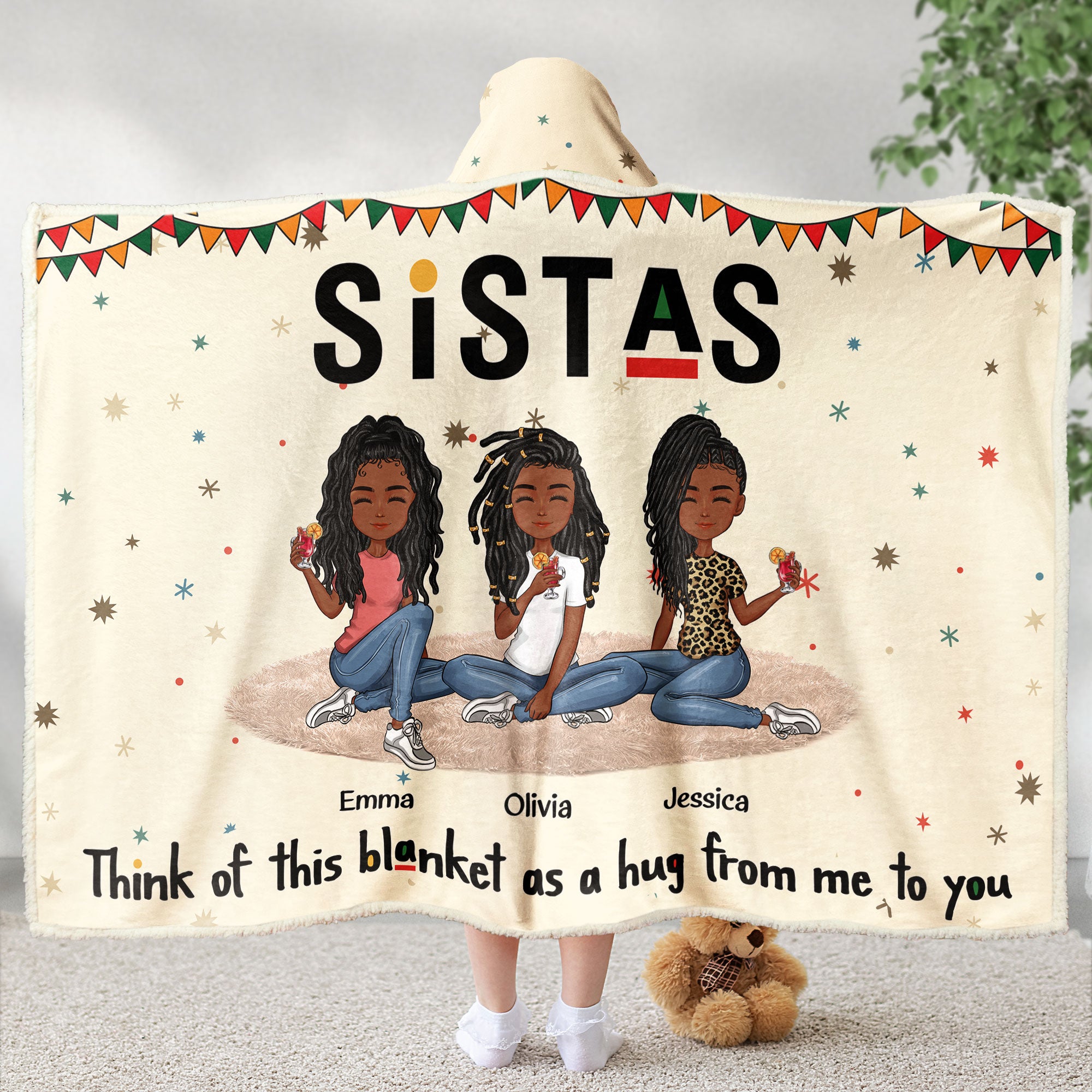 Sistas Think Of This Blanket As A Hug - Personalized Wearable Blanket Hoodie