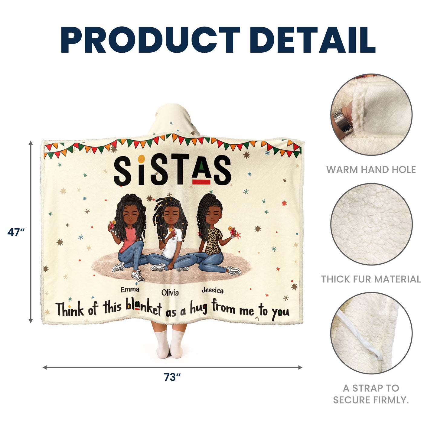 Sistas Think Of This Blanket As A Hug - Personalized Wearable Blanket Hoodie