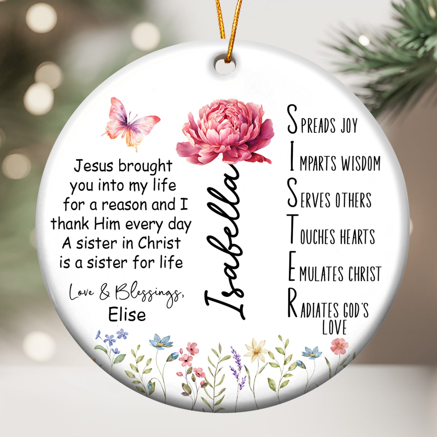 Sister Acronym Christian Friendship Gift - Sister In Christ - Personalized Ceramic Ornament