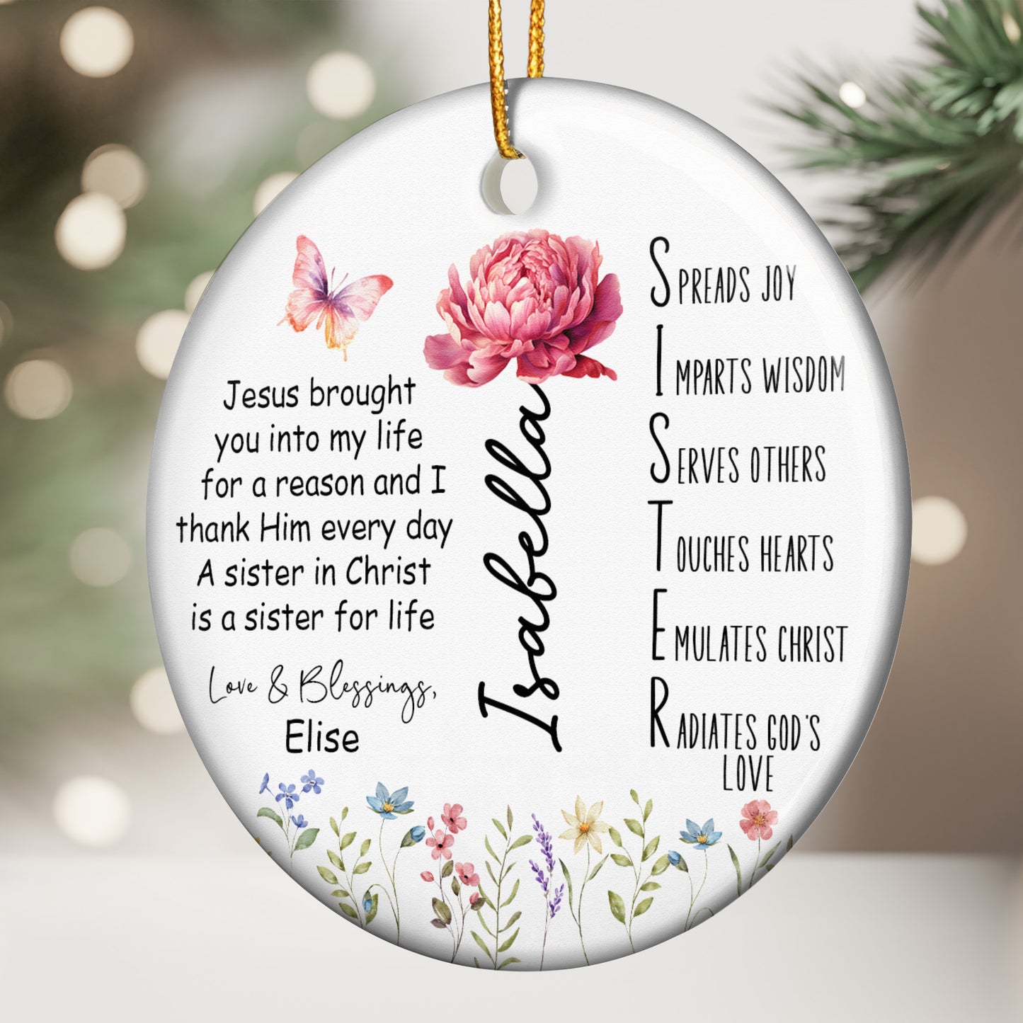 Sister Acronym Christian Friendship Gift - Sister In Christ - Personalized Ceramic Ornament