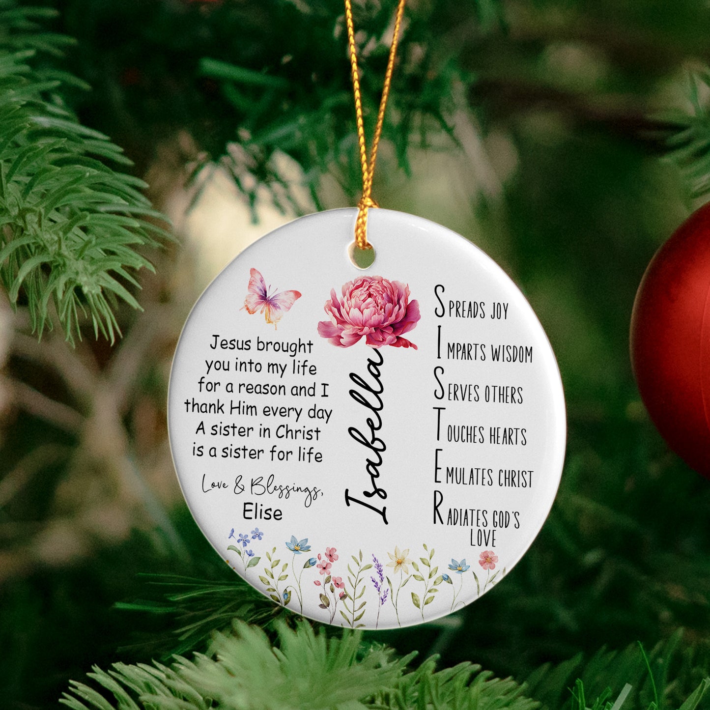 Sister Acronym Christian Friendship Gift - Sister In Christ - Personalized Ceramic Ornament