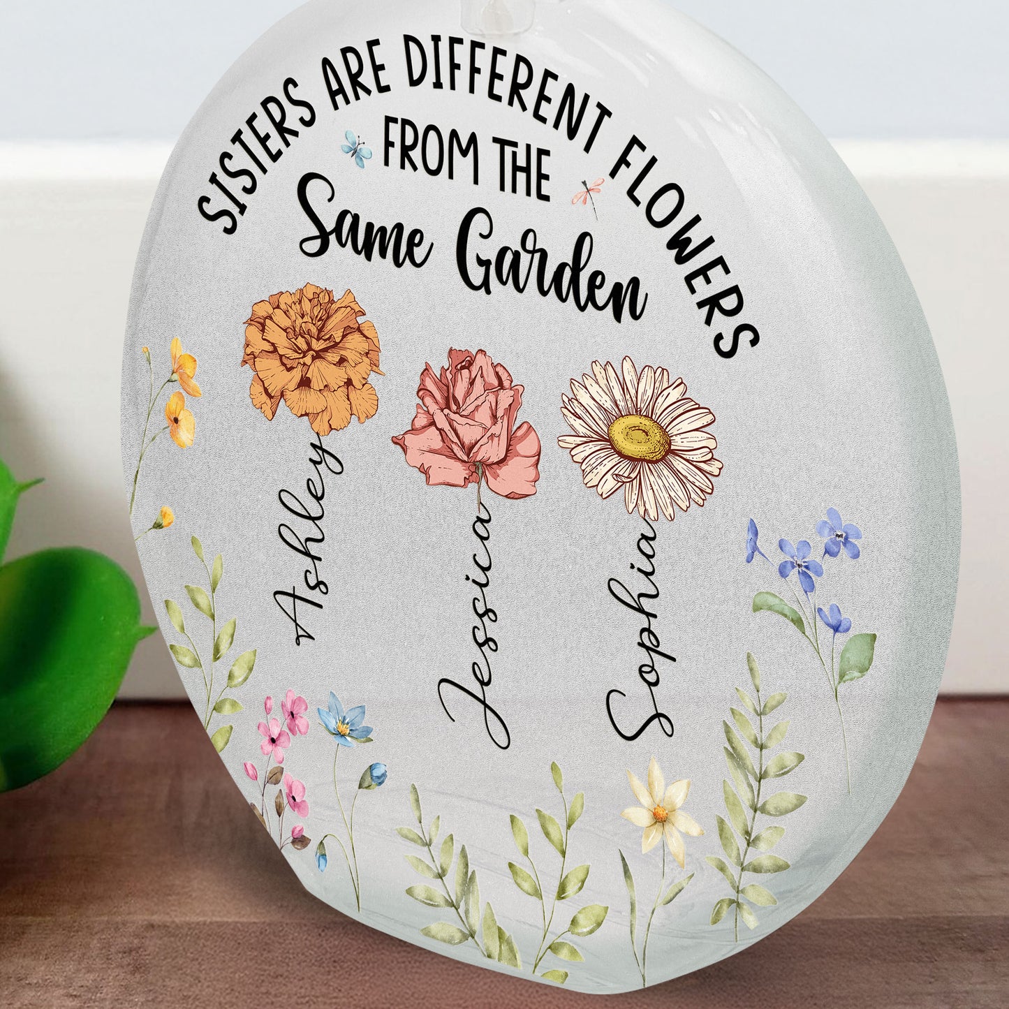 Sister Are Different Flowers - Personalized Round Flat Bottle Light