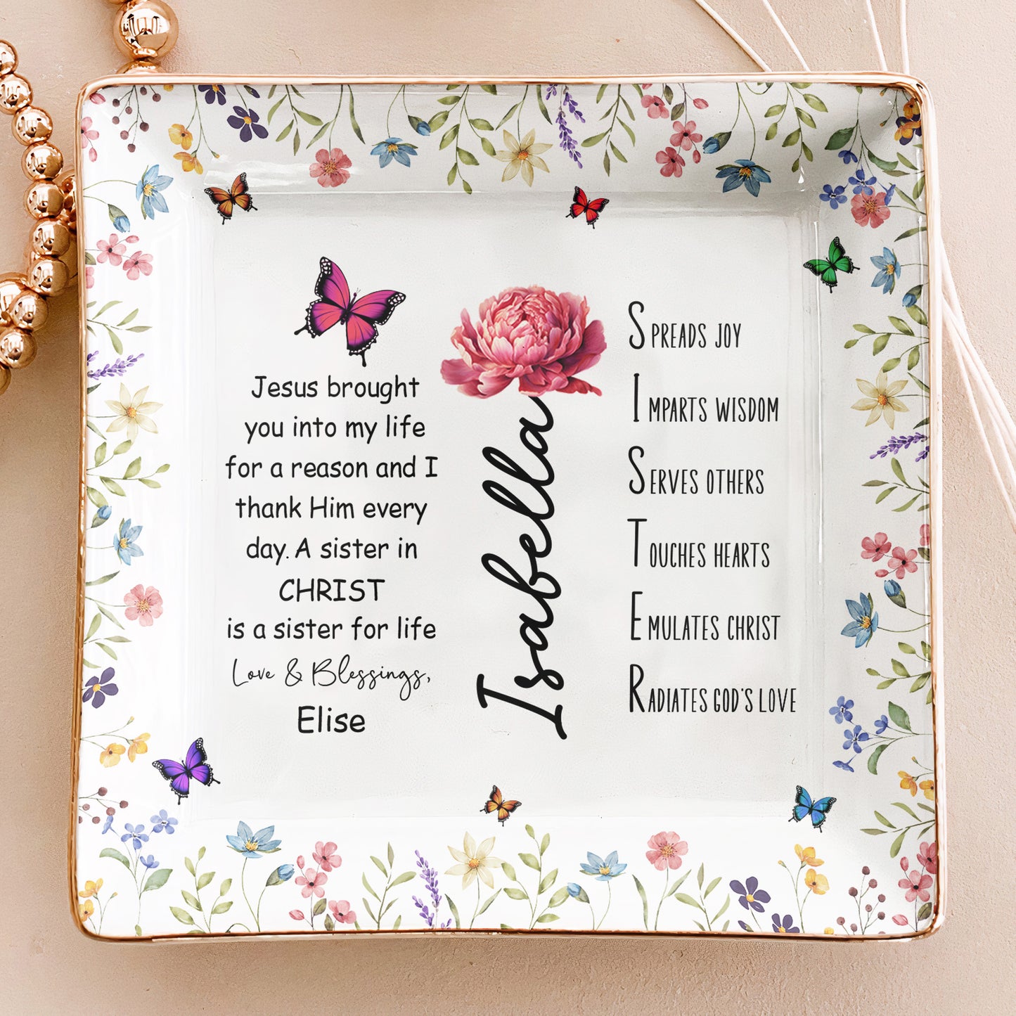 Sister In Christ Acronym Christian Friendship Gift - Personalized Jewelry Dish