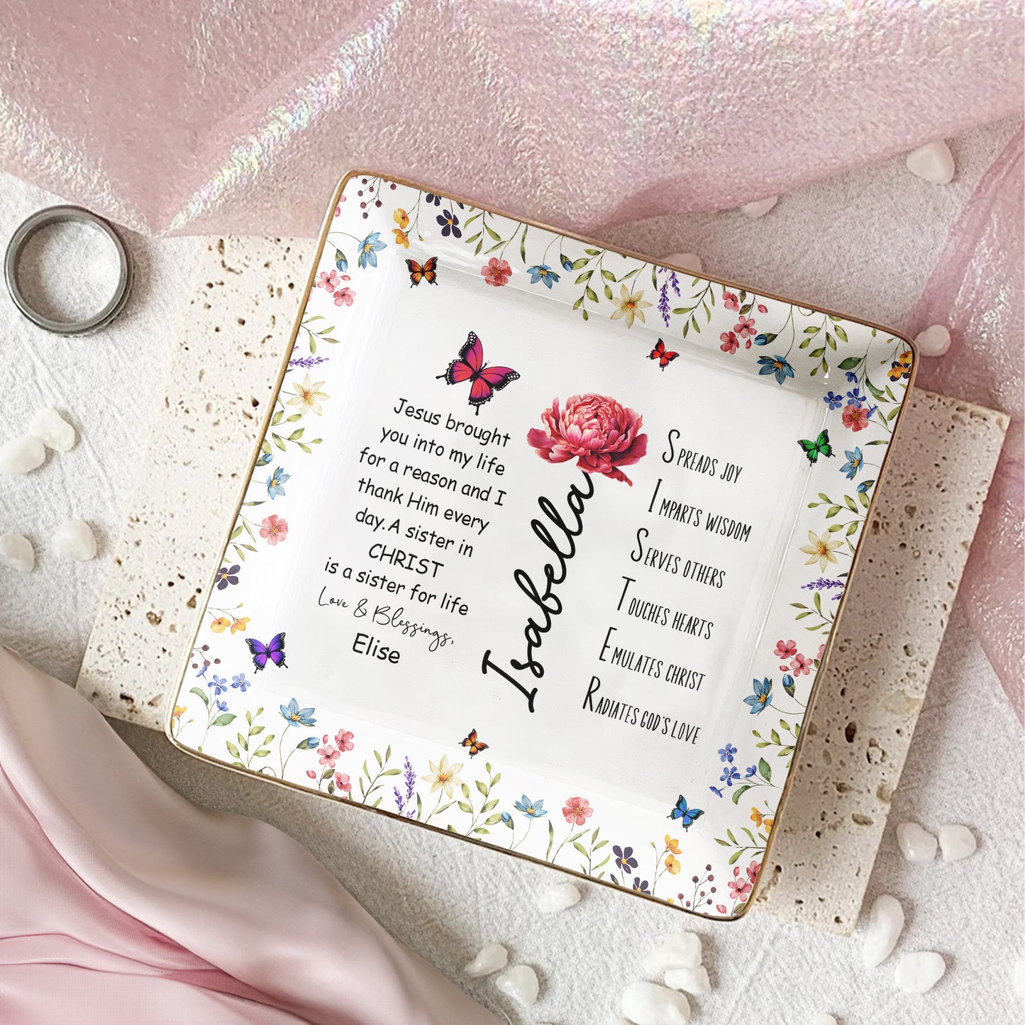 Sister In Christ Acronym Christian Friendship Gift - Personalized Jewelry Dish