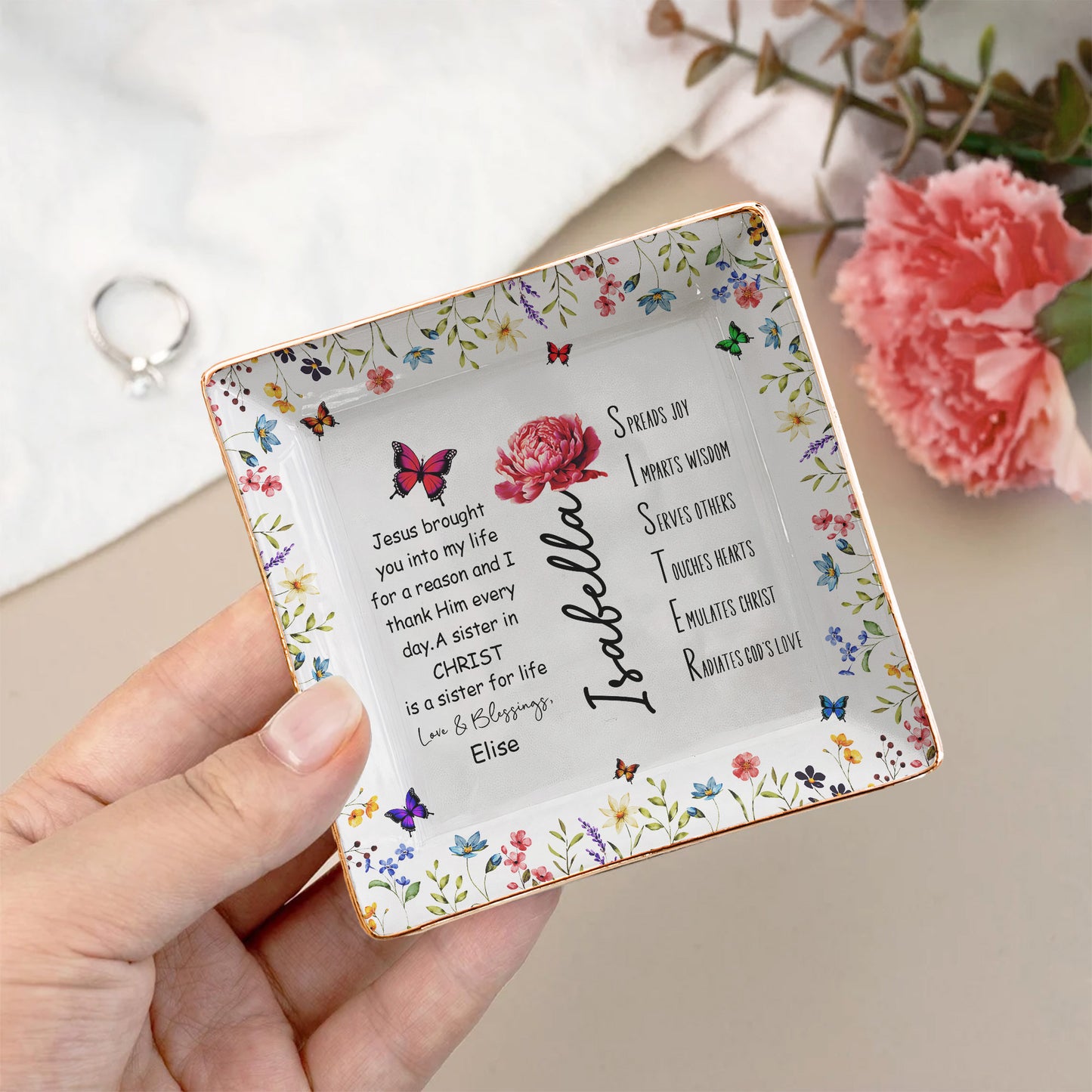 Sister In Christ Acronym Christian Friendship Gift - Personalized Jewelry Dish