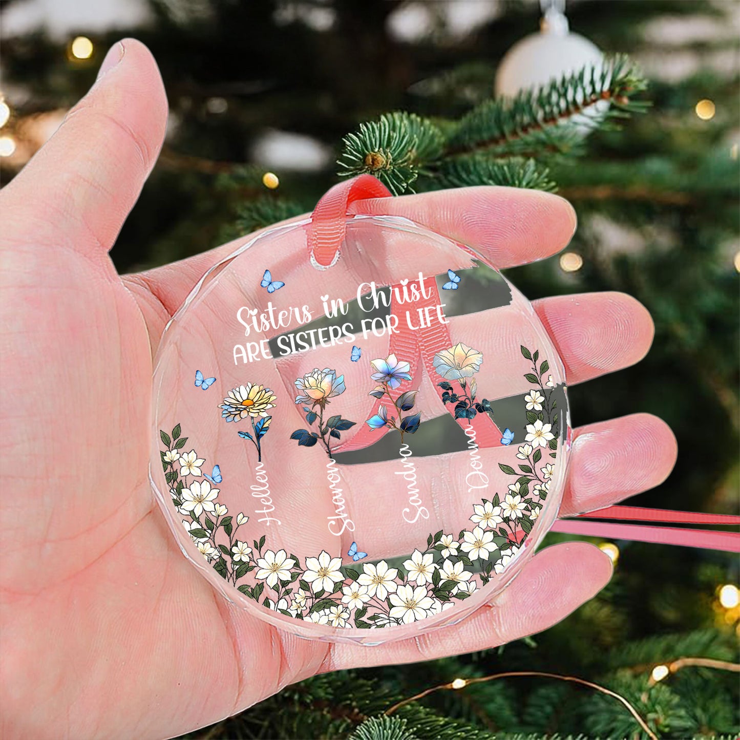 Sister In Christ Are Sisters For Life - Personalized Glass Ornament