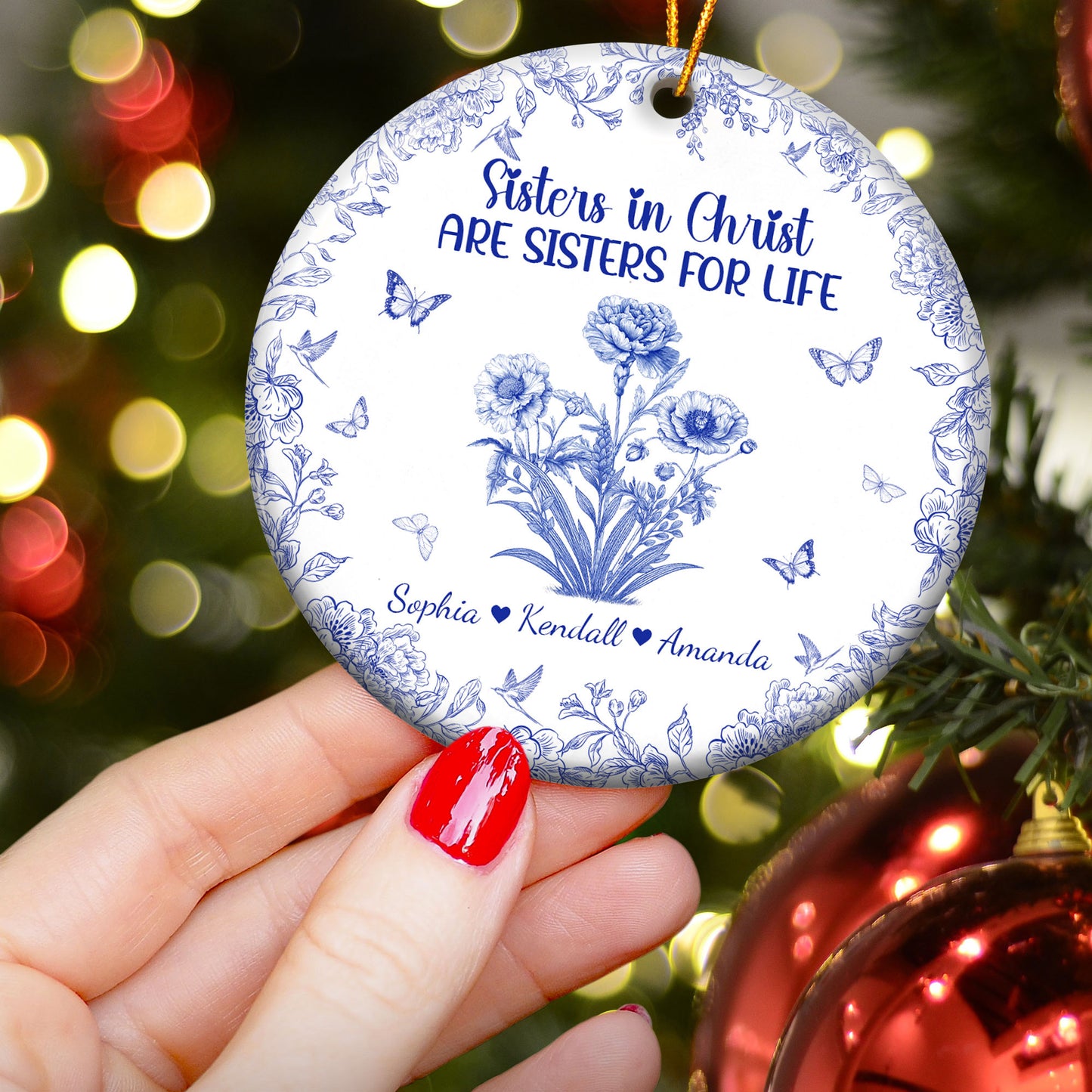 Sister In Christ Are Sisters For Life Toile De Jouy - Personalized Ceramic Ornament