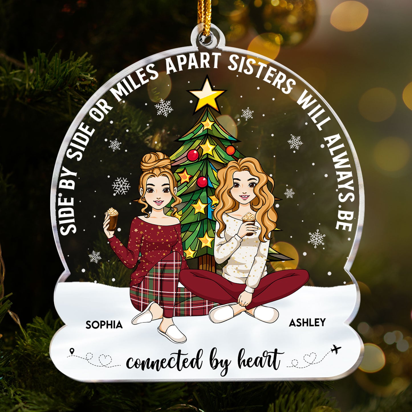 Sisters Always Be Connected By Heart - Personalized Acrylic Ornament