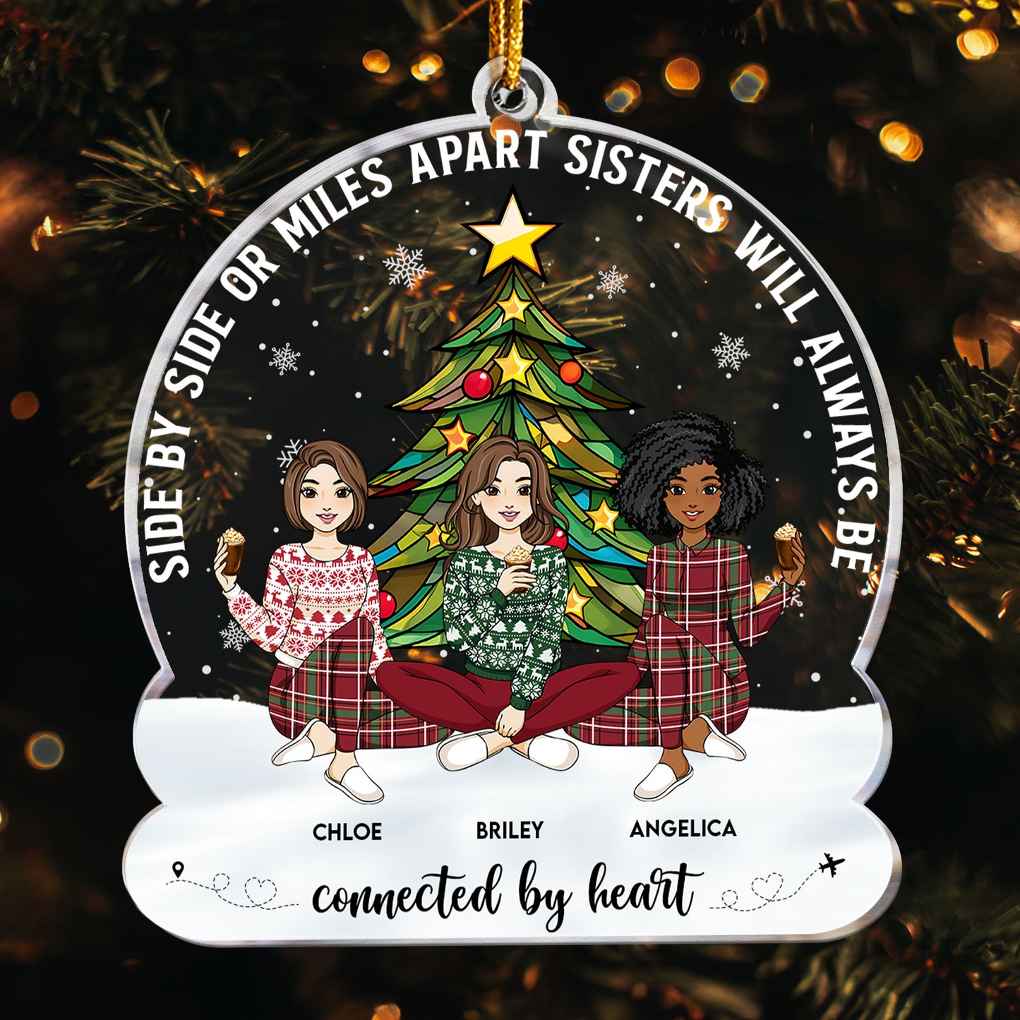 Sisters Always Be Connected By Heart - Personalized Acrylic Ornament