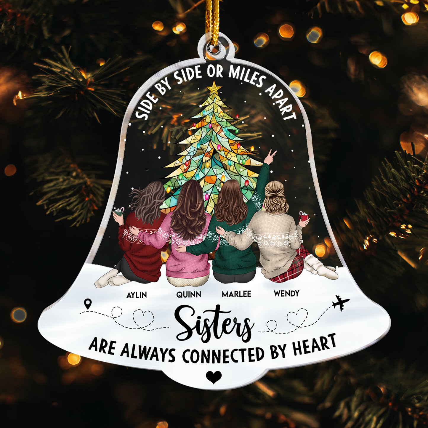 Sisters Are Always Connected By Heart - Personalized Acrylic Ornament