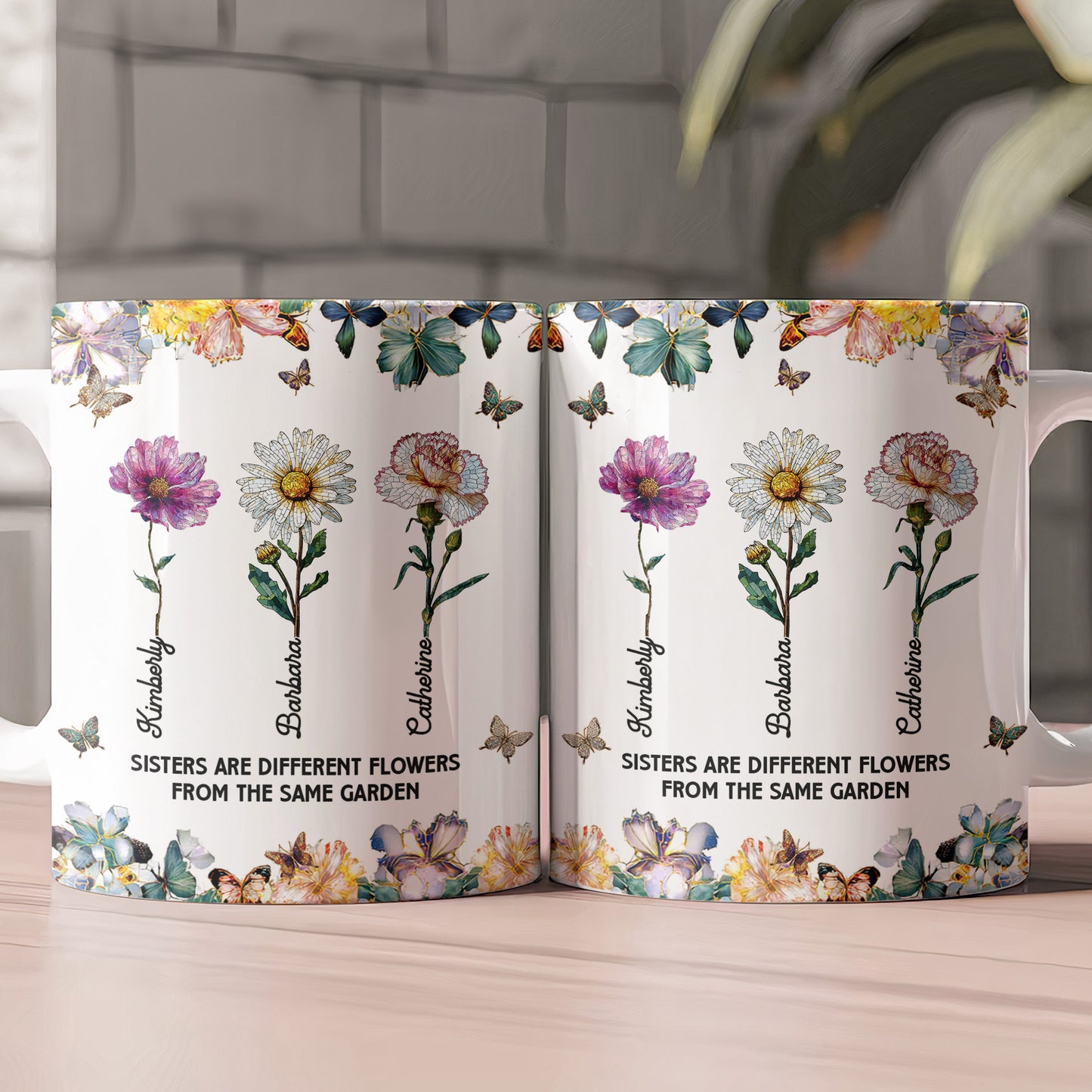 Sisters Are Different Flowers Custom Mosaic Birth Flowers - Personalized Mug