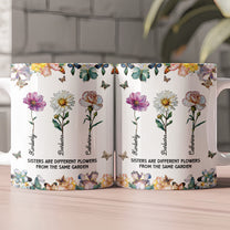 Sisters Are Different Flowers Custom Mosaic Birth Flowers - Personalized Mug