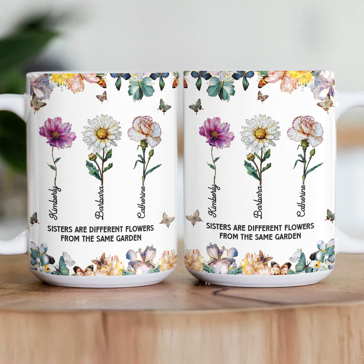Sisters Are Different Flowers Custom Mosaic Birth Flowers - Personalized Mug