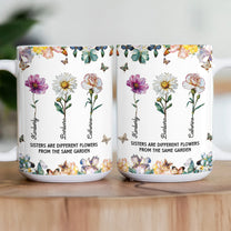 Sisters Are Different Flowers Custom Mosaic Birth Flowers - Personalized Mug