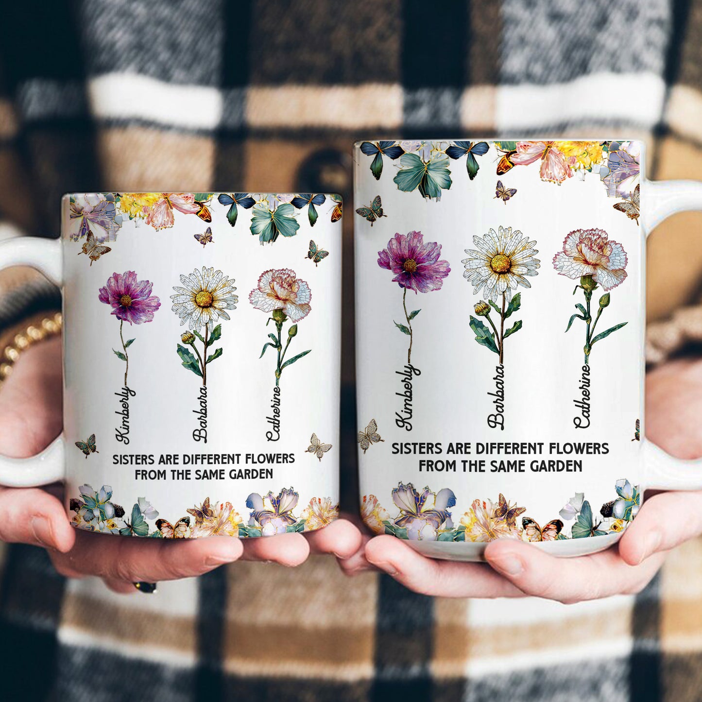 Sisters Are Different Flowers Custom Mosaic Birth Flowers - Personalized Mug