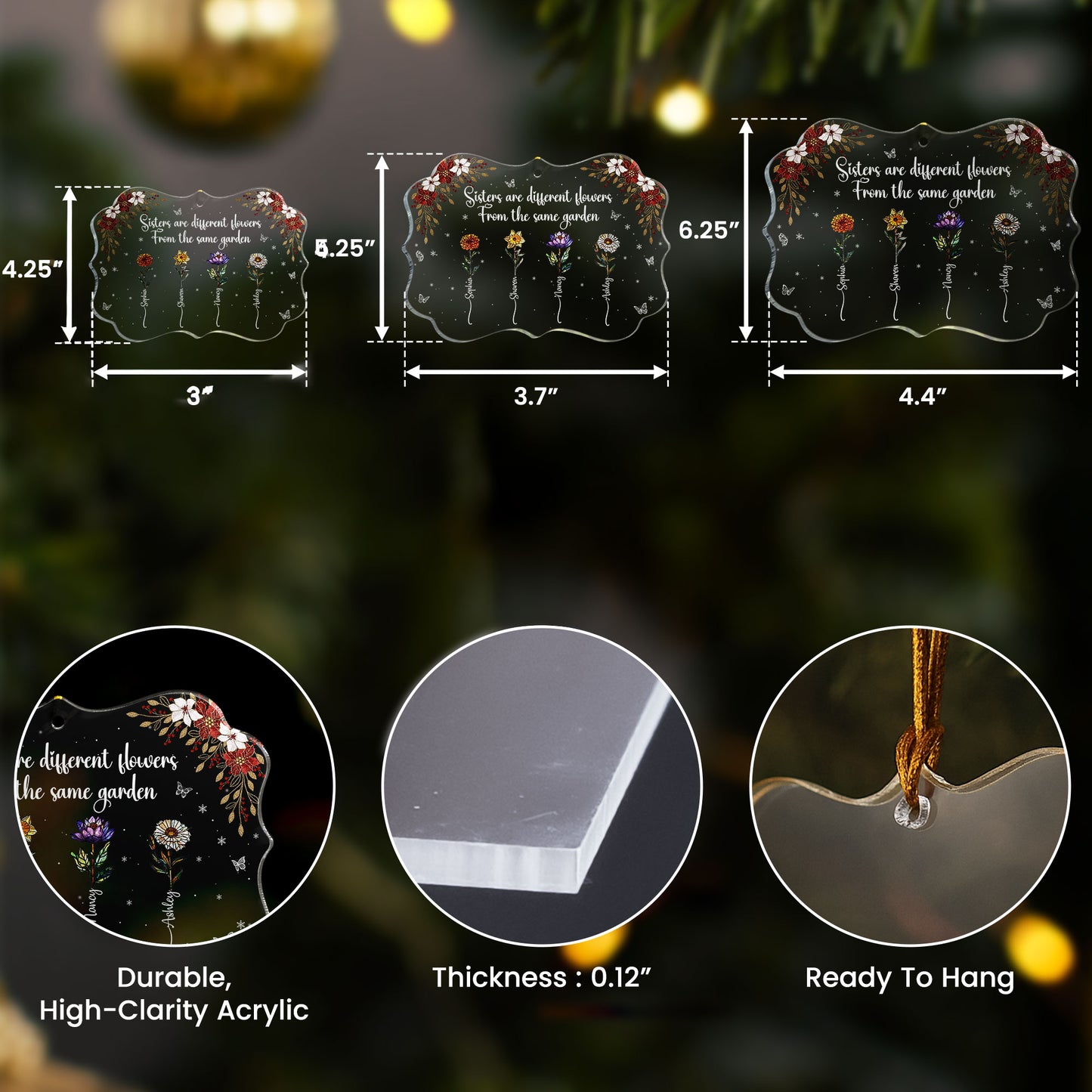 Sisters Are Different Flowers From The Same Garden Birth Flowers - Personalized Acrylic Ornament