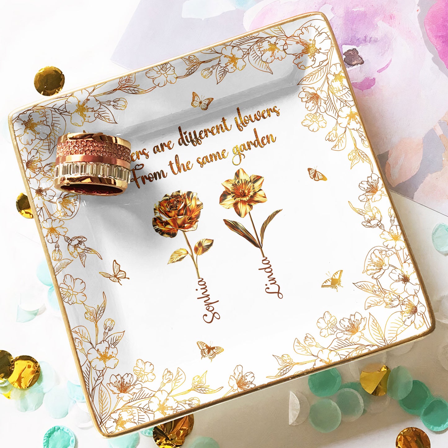 Sisters Are Different Flowers From The Same Garden New - Personalized Jewelry Dish
