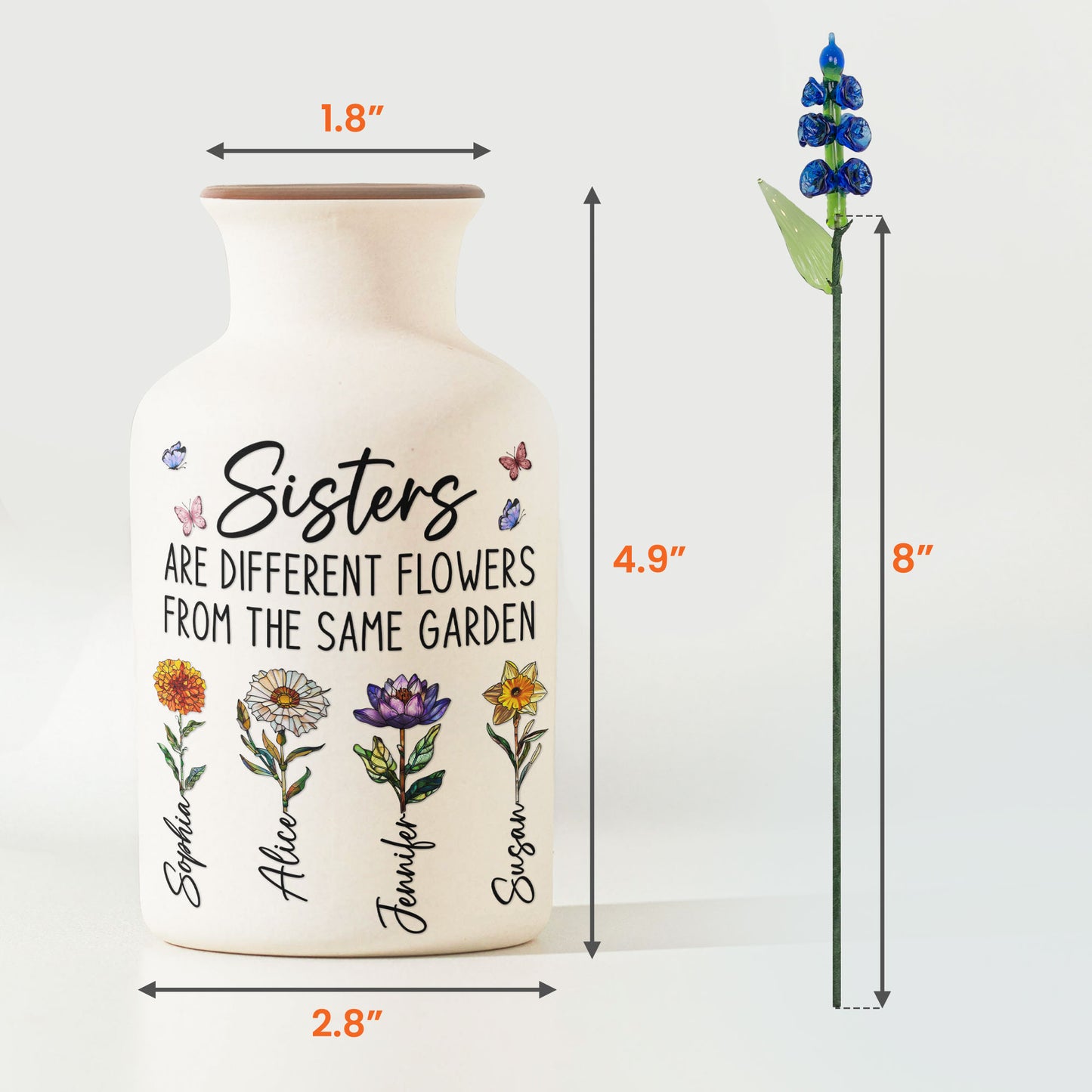 Sisters Are Different Flowers From The Same Garden - Personalized Vase With Glass Birth Month Flowers