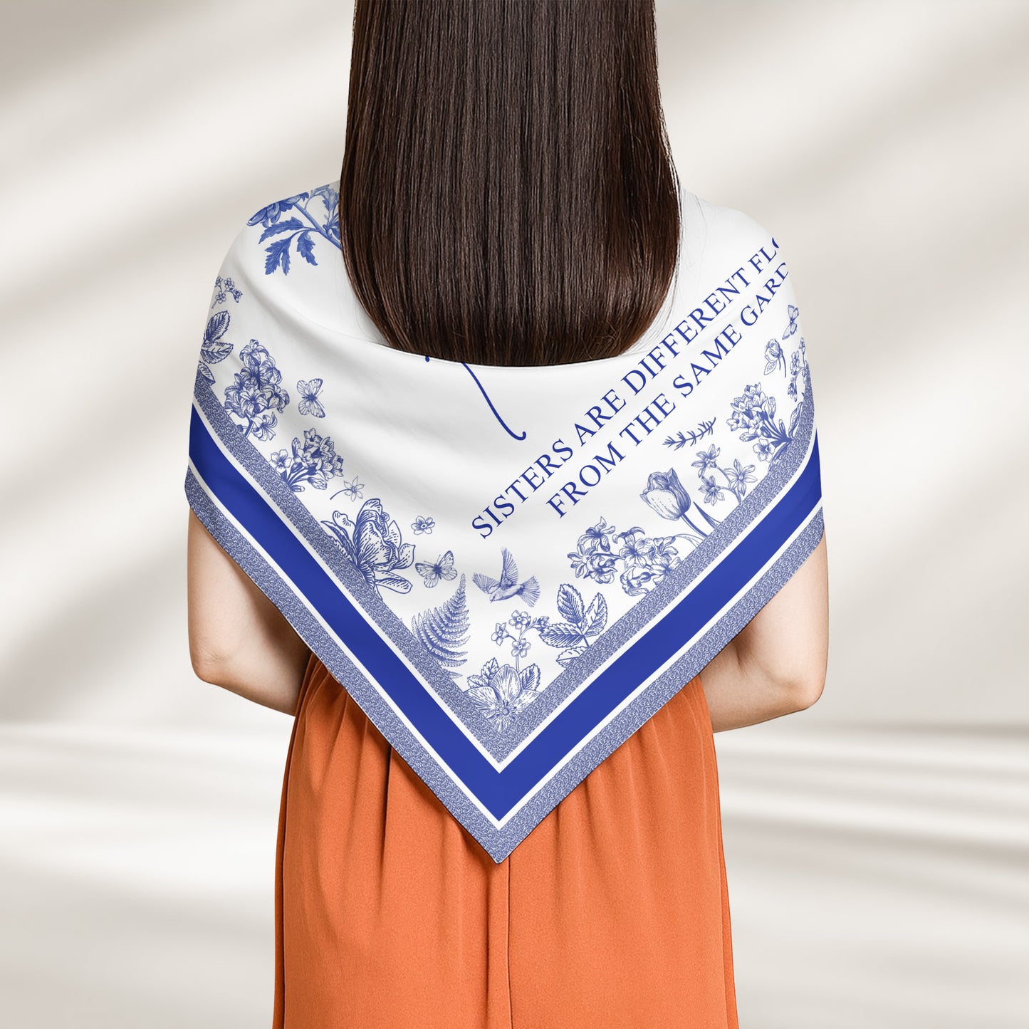 Sisters Are Different Flowers From The Same Garden Toile De Jouy Birth Flower - Personalized Satin Scarf