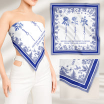 Sisters Are Different Flowers From The Same Garden Toile De Jouy Birth Flower - Personalized Satin Scarf