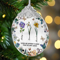 Sisters Are Different Flowers Mosaic Style - Personalized Glass Ornament With Silver Cap