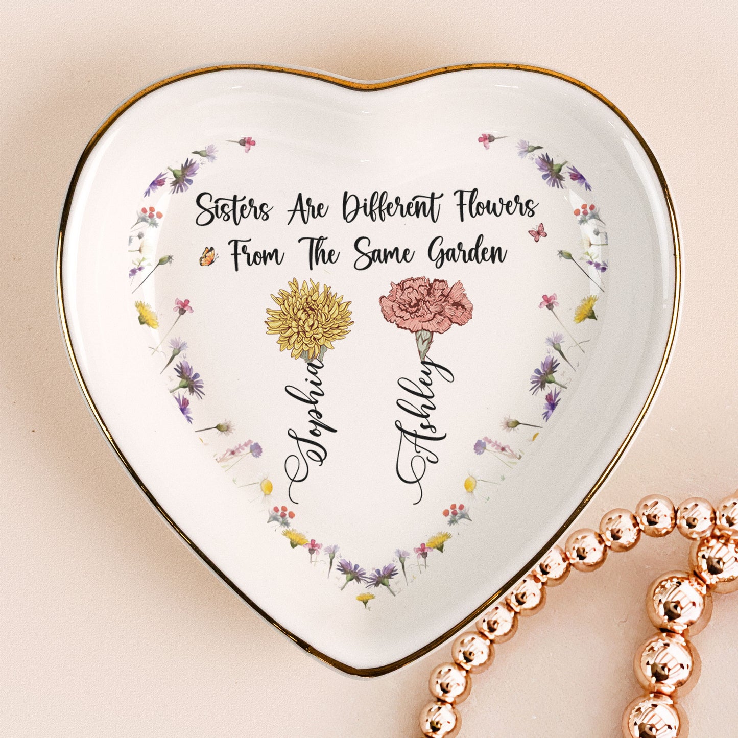 Sisters Are Different Flowers - Personalized Ring Dish