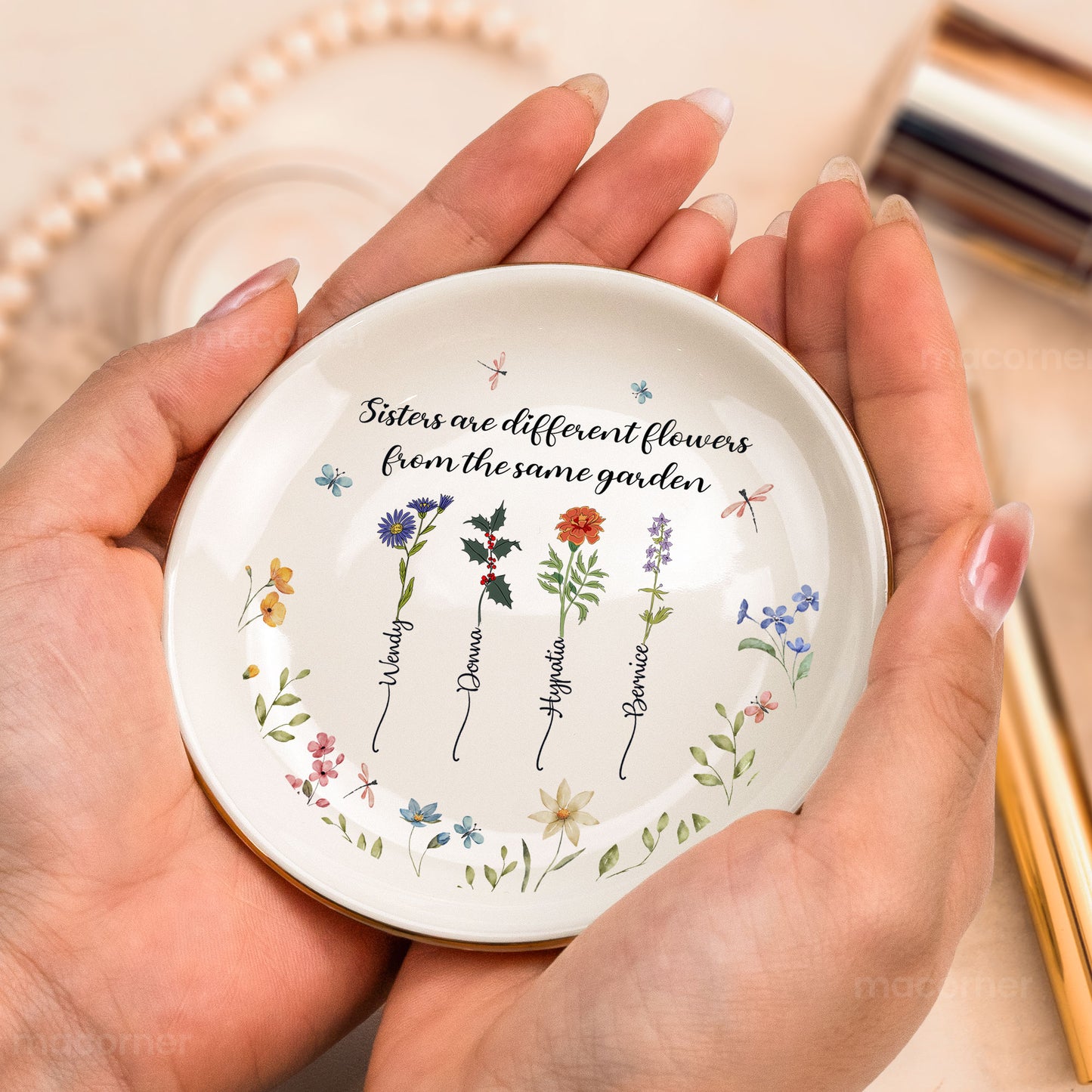 Sisters Are Differents Flowers Custom Birth Flowers - Personalized Jewelry Dish