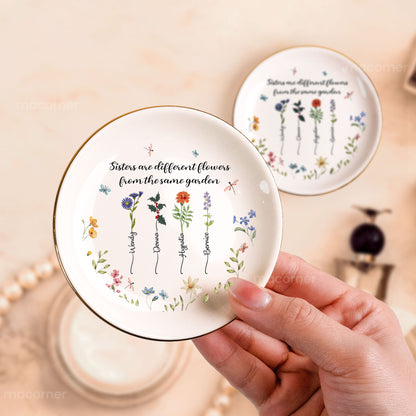 Sisters Are Differents Flowers Custom Birth Flowers - Personalized Jewelry Dish
