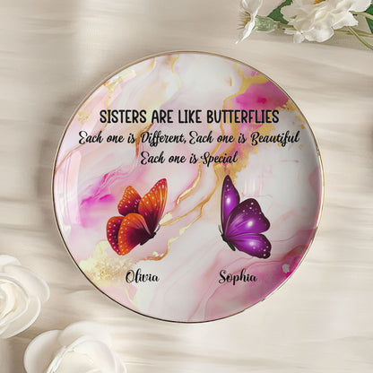 Sisters Are Like Butterflies Marble Version - Personalized Jewelry Dish