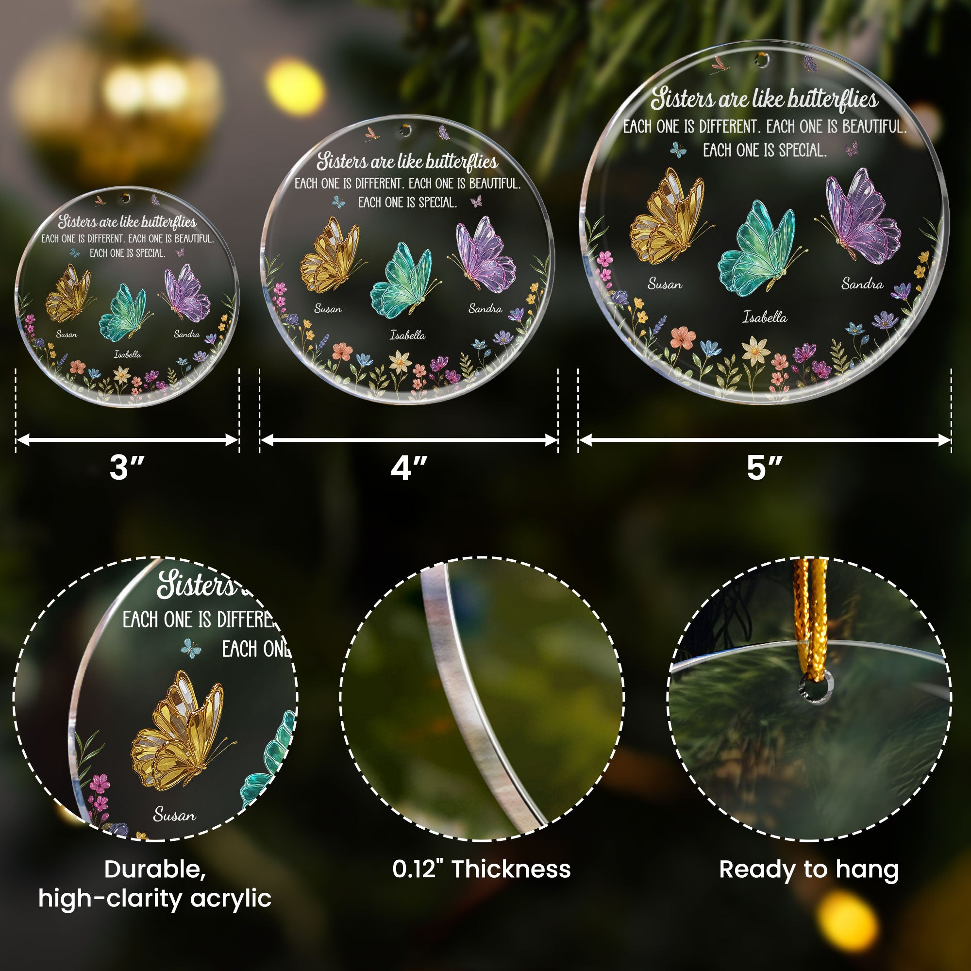 Sisters Are Like Butterflies - New Butterfly - Personalized Acrylic Ornament