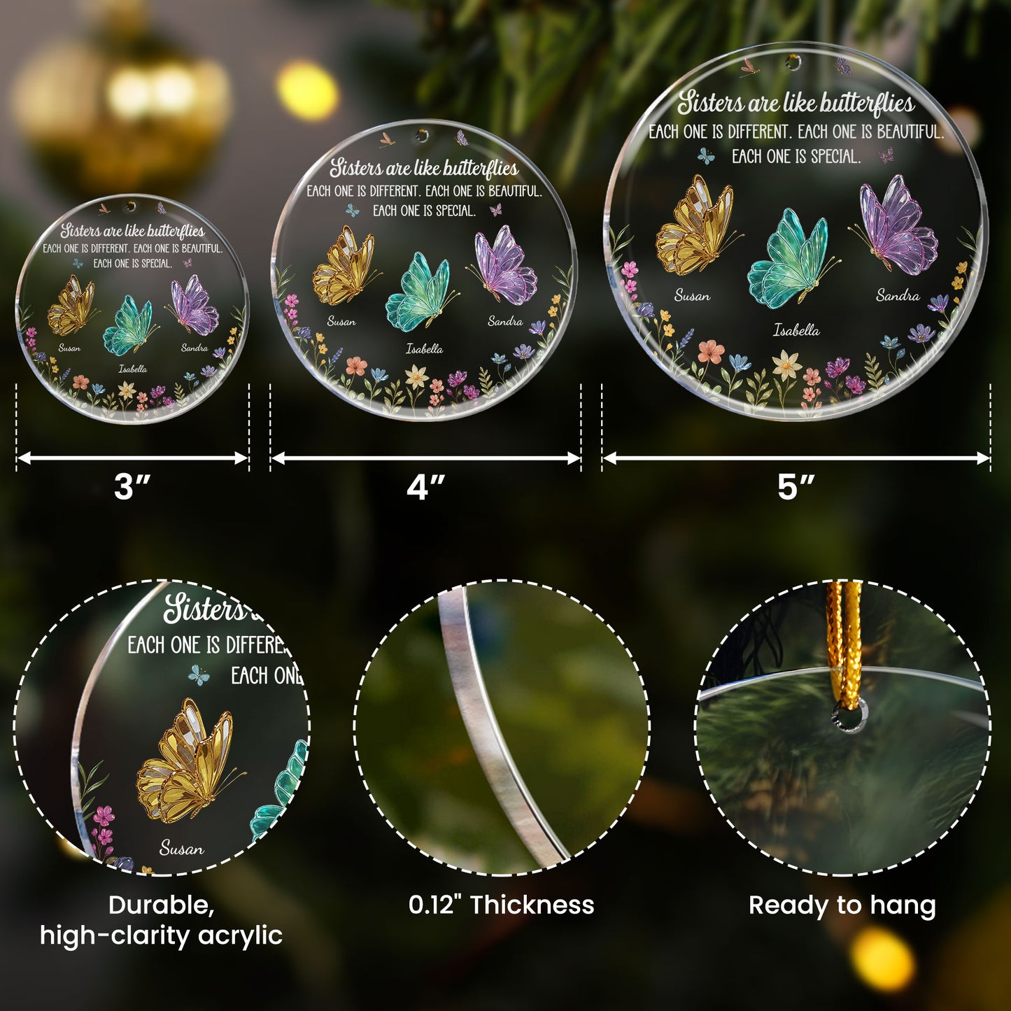 Sisters Are Like Butterflies - New Butterfly - Personalized Acrylic Ornament