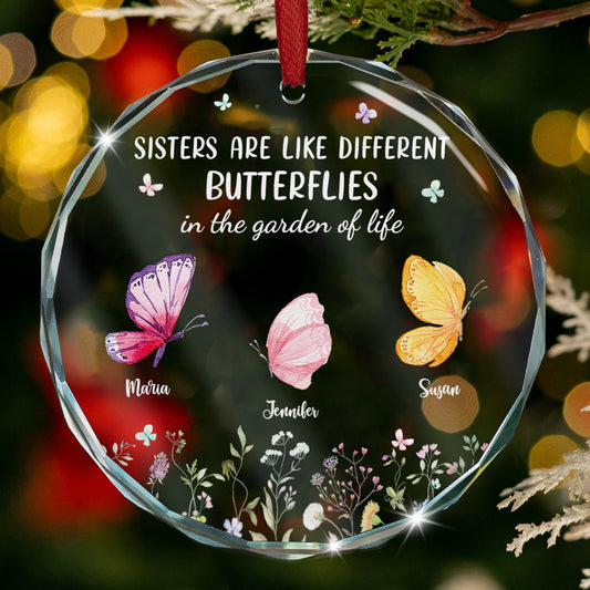 Sisters Are Like Butterflies - Personalized Glass Ornament
