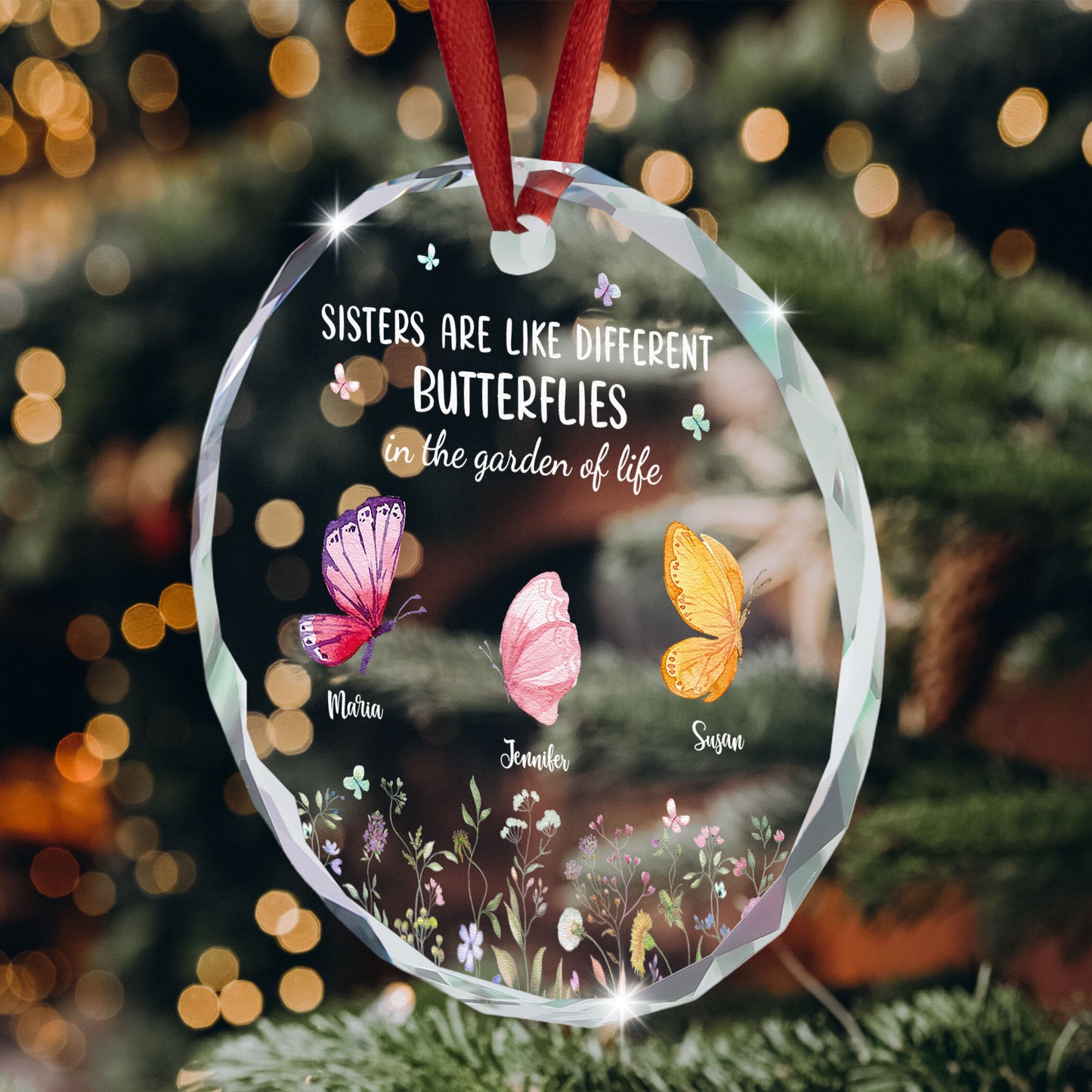 Sisters Are Like Butterflies - Personalized Glass Ornament