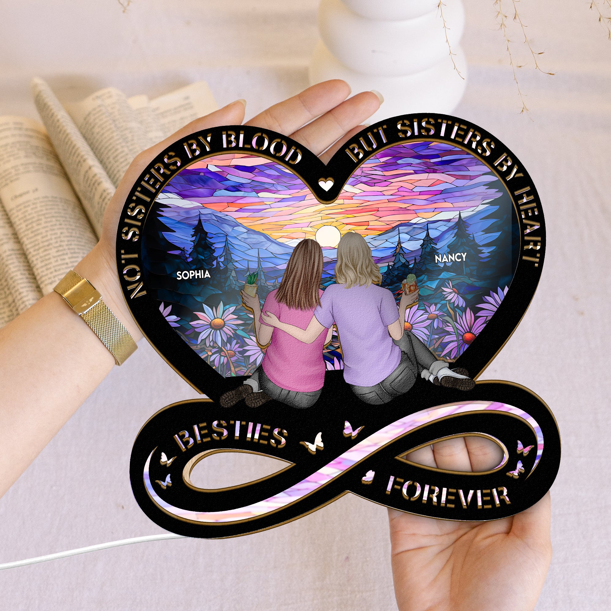 Sisters By Heart - Personalized LED Night Lamp