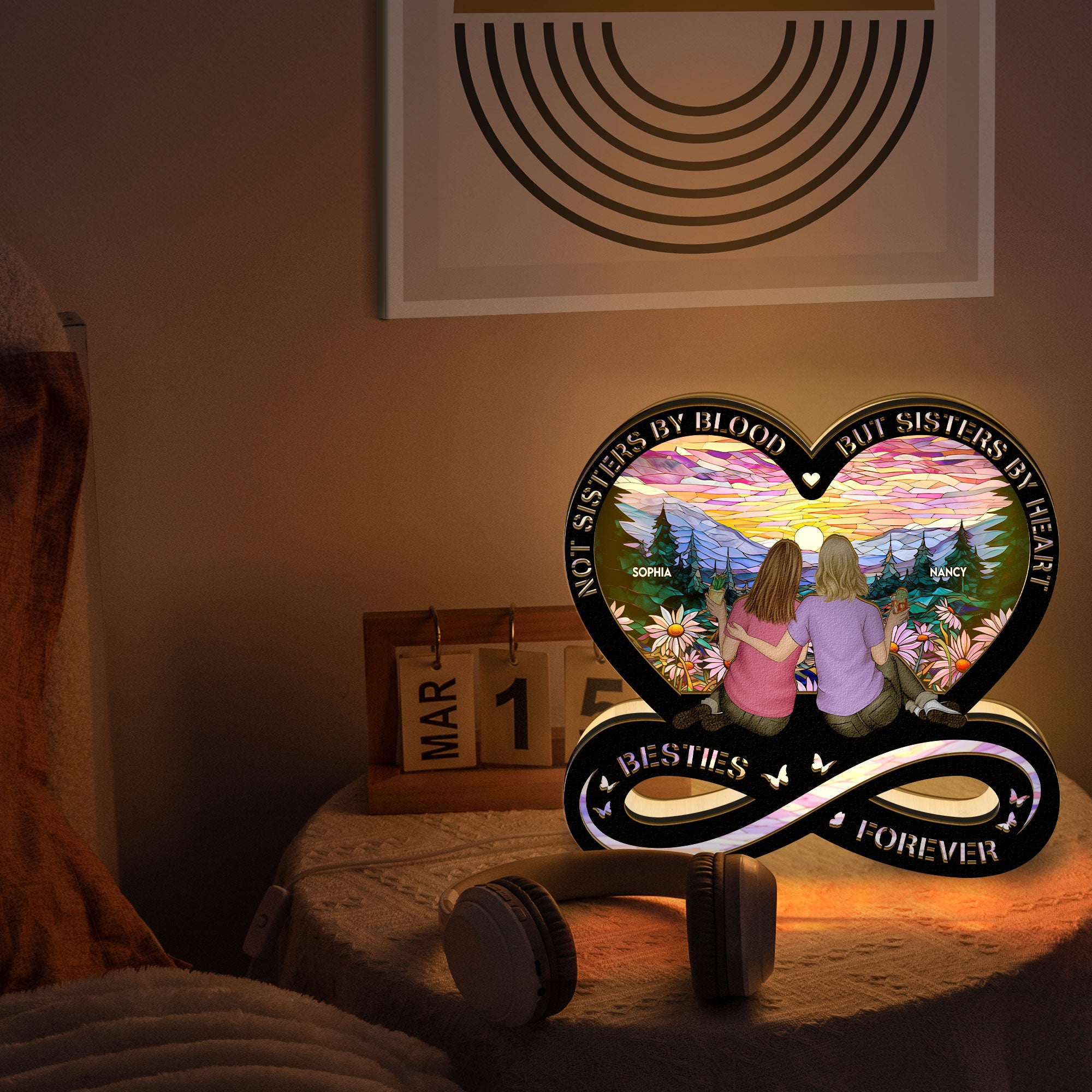 Sisters By Heart - Personalized LED Night Lamp