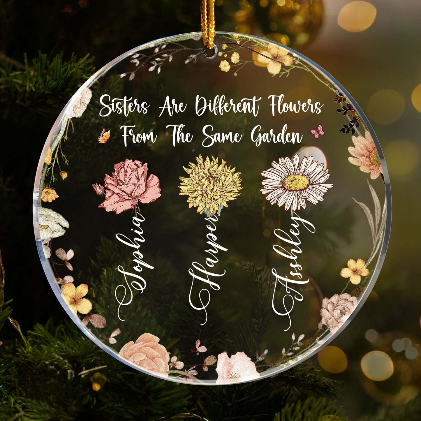 Sisters - Different Flowers From The Same Garden - Personalized Acrylic Ornament