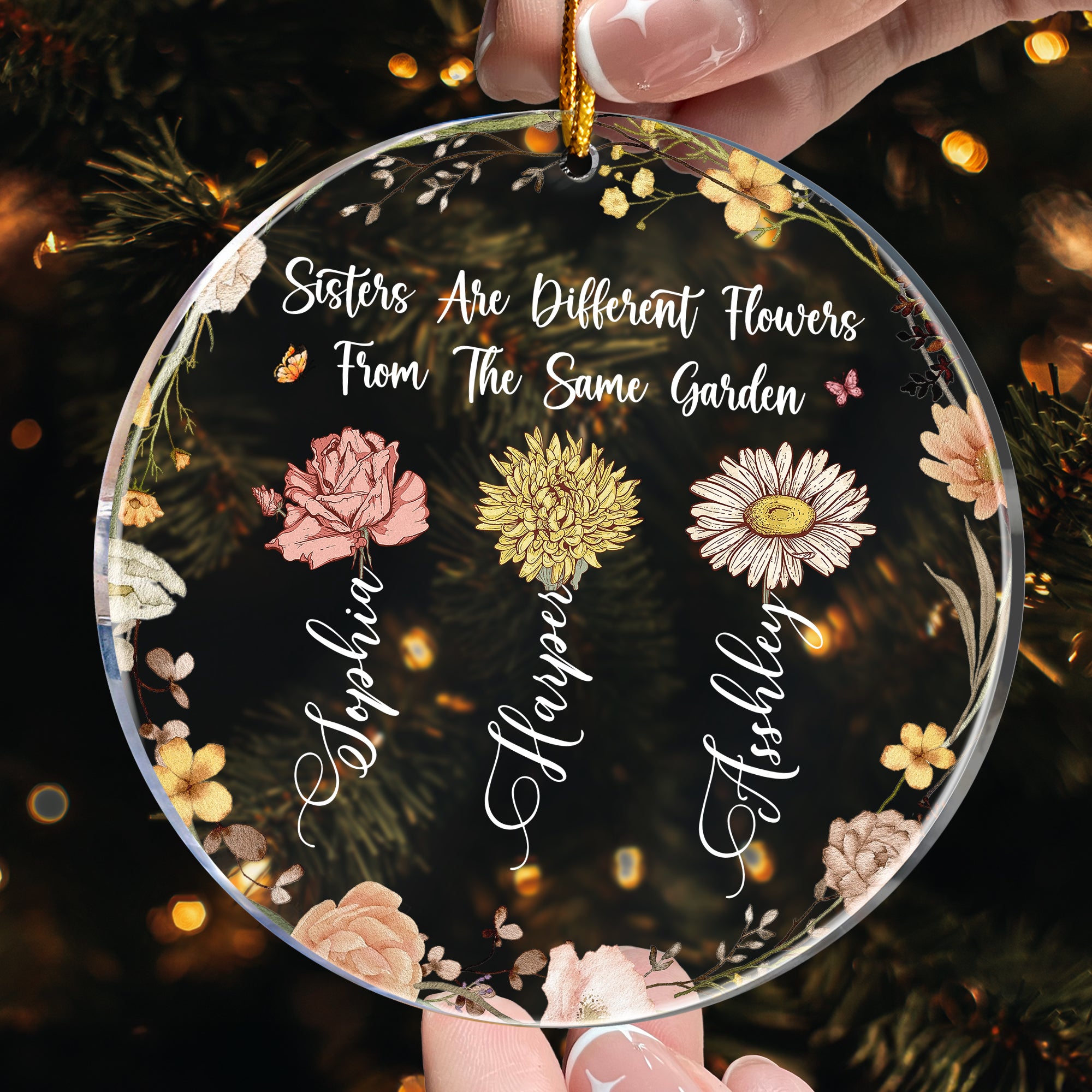 Sisters - Different Flowers From The Same Garden - Personalized Acrylic Ornament