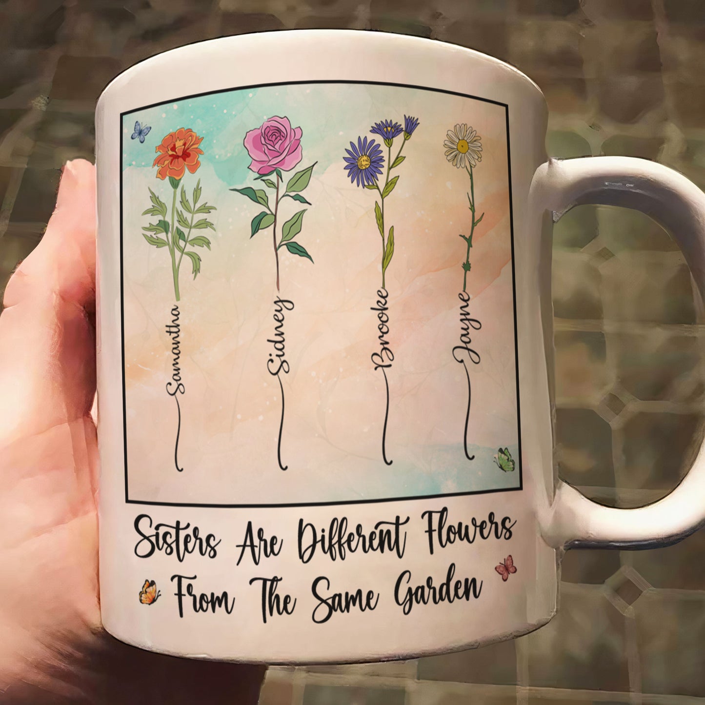 Sisters Different Flowers From The Same Garden - Personalized Mug