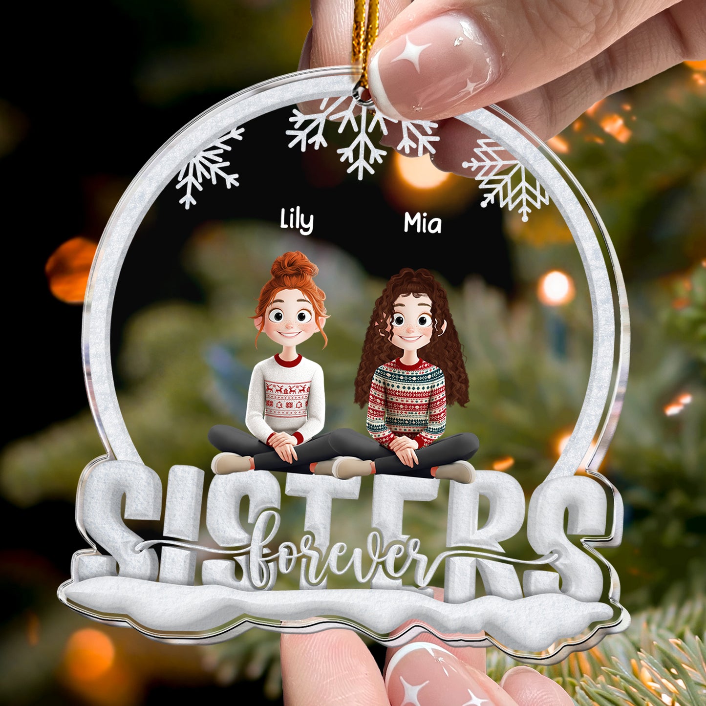 Sisters Forever - 3D Style - Personalized Acrylic Ornament