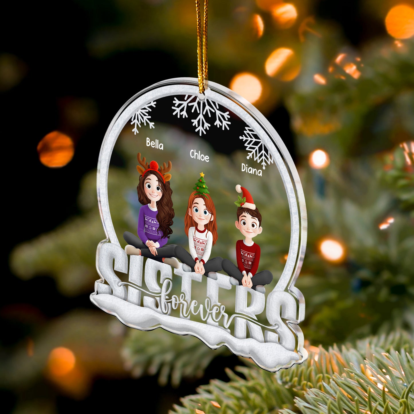Sisters Forever - 3D Style - Personalized Acrylic Ornament