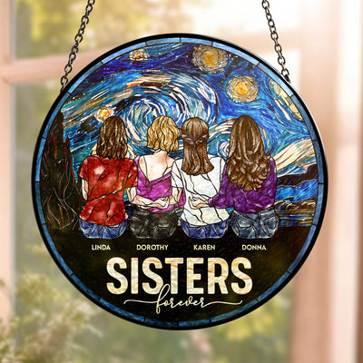 Sisters Forever - Personalized Stained Glass Window Hanging Suncatcher