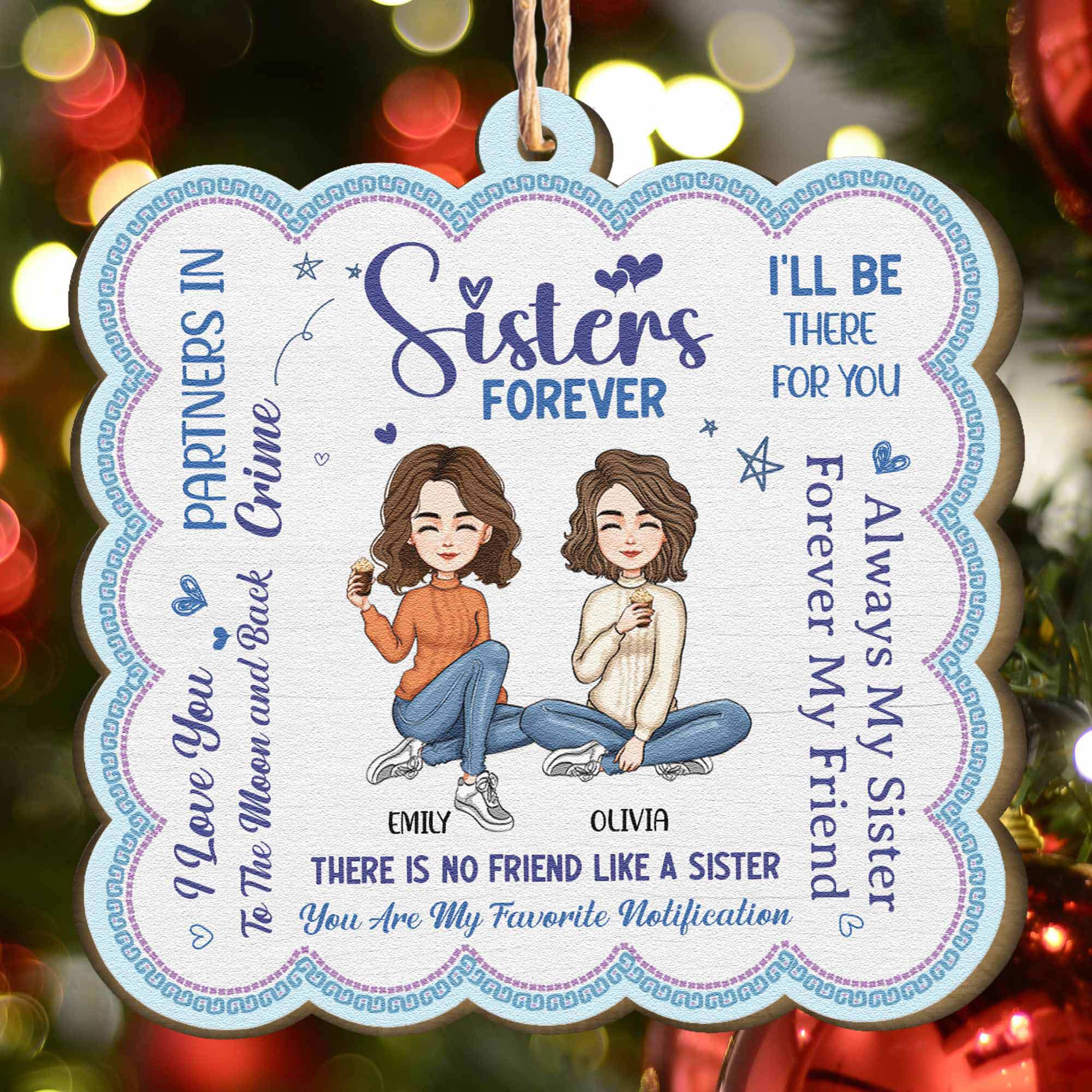 Sisters Forever - Personalized Wooden Ornament