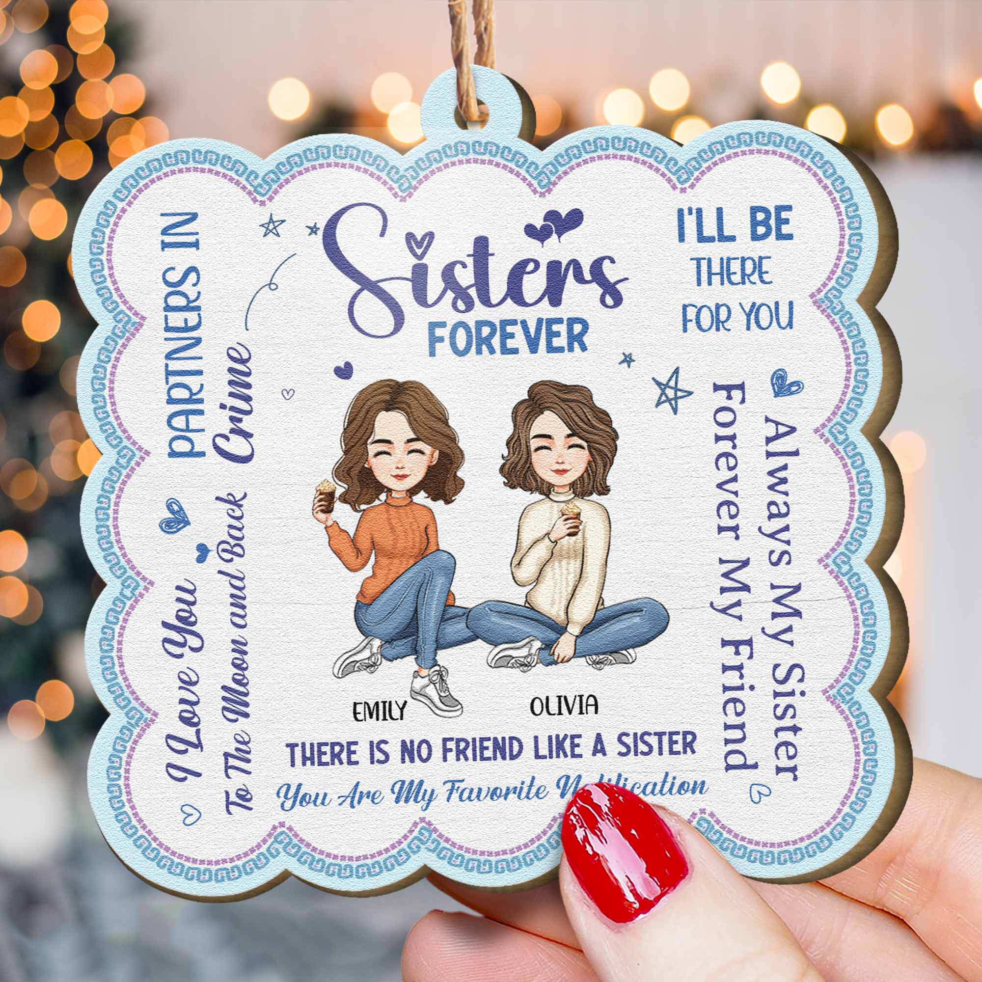 Sisters Forever - Personalized Wooden Ornament