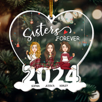 Sisters Forever - Version 2 - Personalized 2024 Heart Shaped Acrylic Ornament