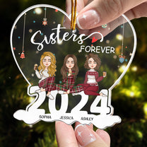 Sisters Forever - Version 2 - Personalized 2024 Heart Shaped Acrylic Ornament