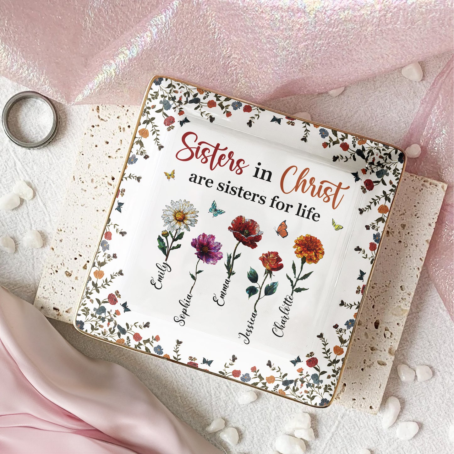 Sisters In Christ Are Sisters For Life - Personalized Jewelry Dish
