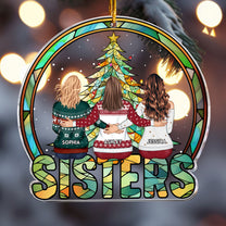 Sisters Under Christmas Tree Stained Glass Style - Personalized Acrylic Ornament