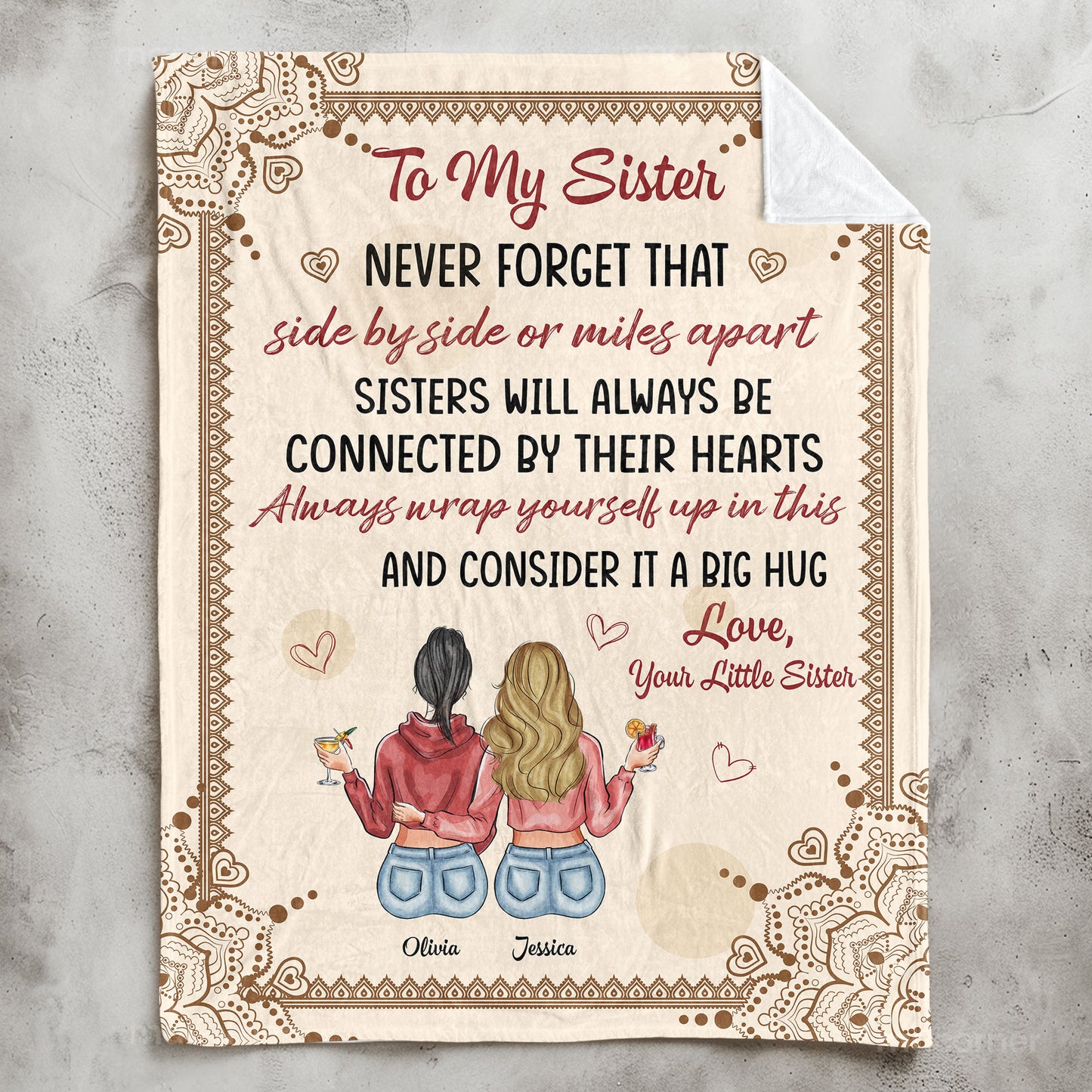 Sisters Will Always Be Connected By Their Hearts - Personalized Blanket